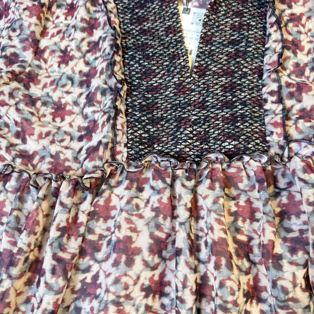 Zara XS Floral Babydoll Mini Dress Boho Cottagecore Smocked Tier  Festival fairy - Picture 7 of 16